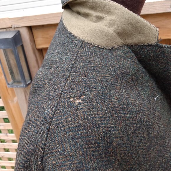 Vintage Equestrian Jacket Tweed Green Wool Double Vent 44.5" Chest - Picture 9 of 13